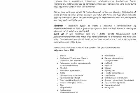 Forval - valgreinar í Valsárskóla 2022-2023